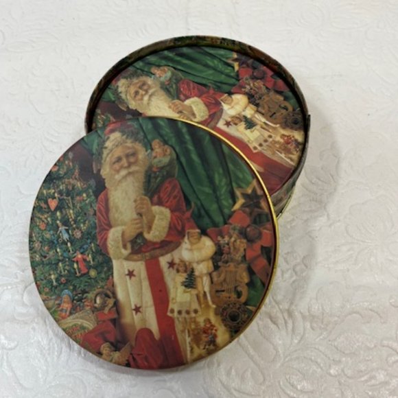 Vintage Style Christmas Metal Tin Coasters Set of 6 Santa Father Christmas 3.5" - Picture 7 of 10